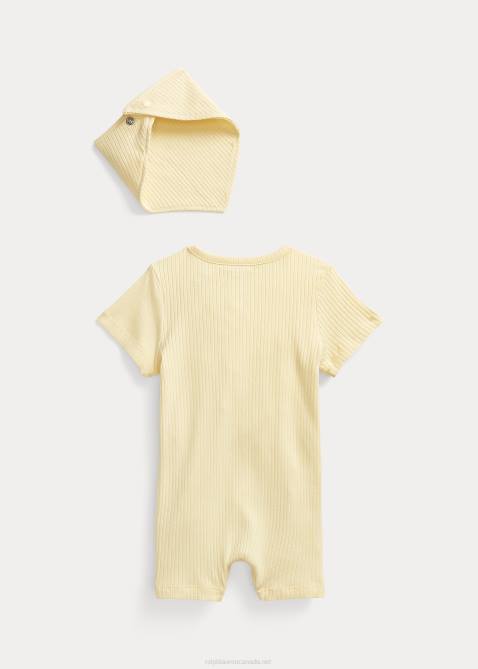 Baby Ralph Lauren Ribbed Cotton Shortall & Bib Set 4DJ27833 T-bird Yellow