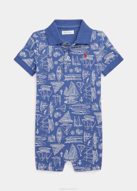 Baby Ralph Lauren Sailboat-Print Cotton Mesh Polo Shortall 4DJ28141 Sailing Blue Print