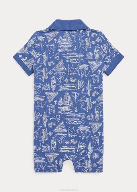 Baby Ralph Lauren Sailboat-Print Cotton Mesh Polo Shortall 4DJ28141 Sailing Blue Print