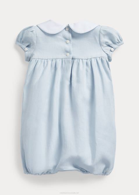 Baby Ralph Lauren Smocked Linen Bubble Shortall 4DJ27687 Beryl Blue