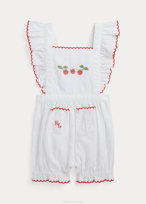 Baby Ralph Lauren Strawberry Linen-Cotton Bubble Shortall 4DJ210024 White
