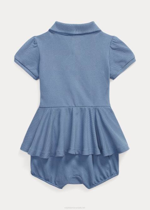 Baby Ralph Lauren Stretch Mesh Peplum Polo Shortall 4DJ28138 Capri Blue