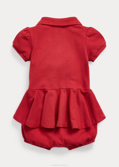 Baby Ralph Lauren Stretch Mesh Peplum Polo Shortall 4DJ28139 Chili Pepper