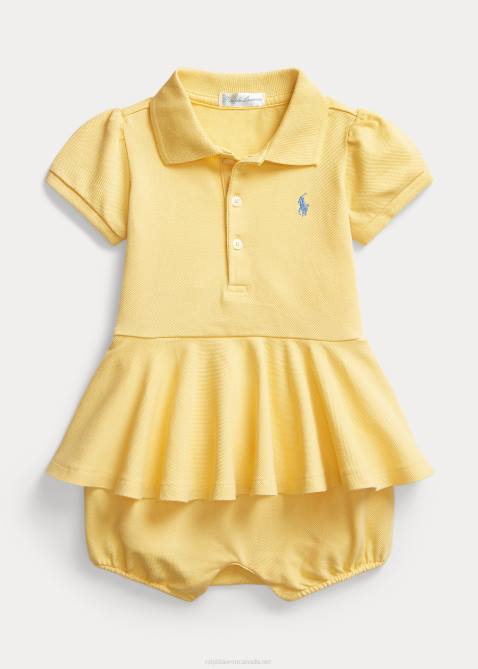 Baby Ralph Lauren Stretch Mesh Peplum Polo Shortall 4DJ28140 Corn Yellow