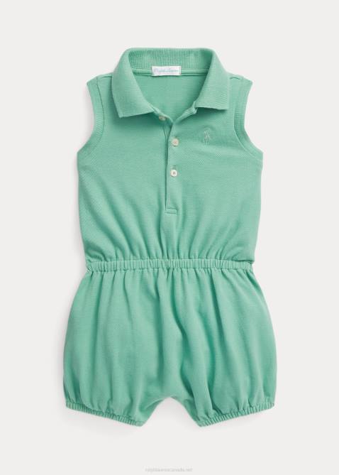 Baby Ralph Lauren Stretch Mesh Polo Bubble Shortall 4DJ27672 Faded Mint
