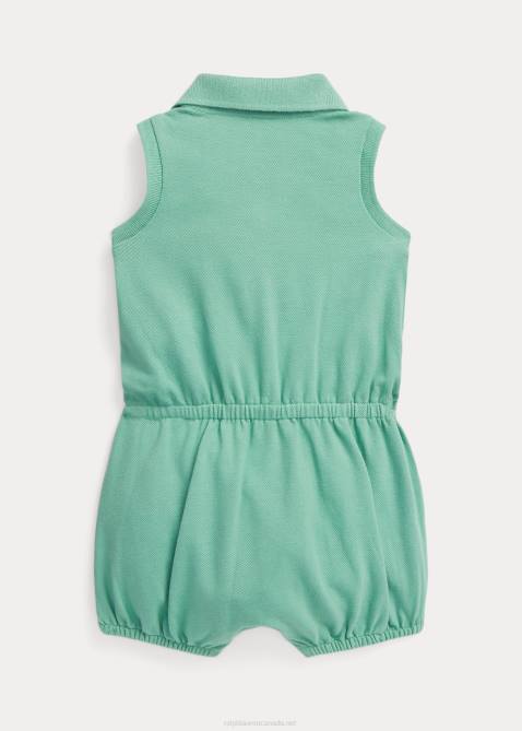 Baby Ralph Lauren Stretch Mesh Polo Bubble Shortall 4DJ27672 Faded Mint