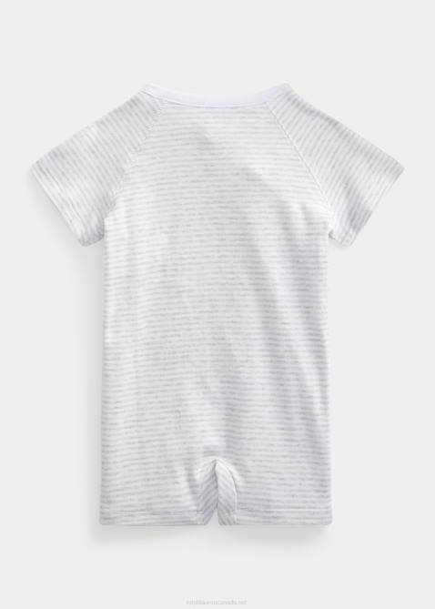 Baby Ralph Lauren Striped Cotton Interlock Shortall 4DJ27681 Quartz Heather/White