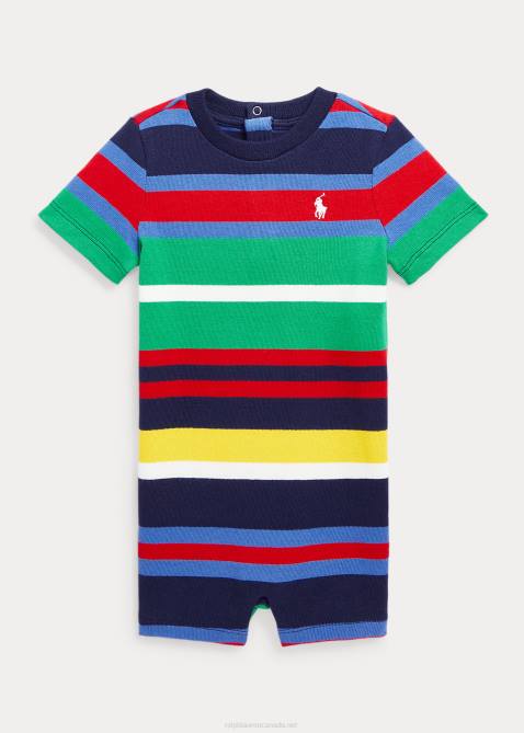 Baby Ralph Lauren Striped Cotton Jersey Shortall 4DJ210022 Newport Navy Multi