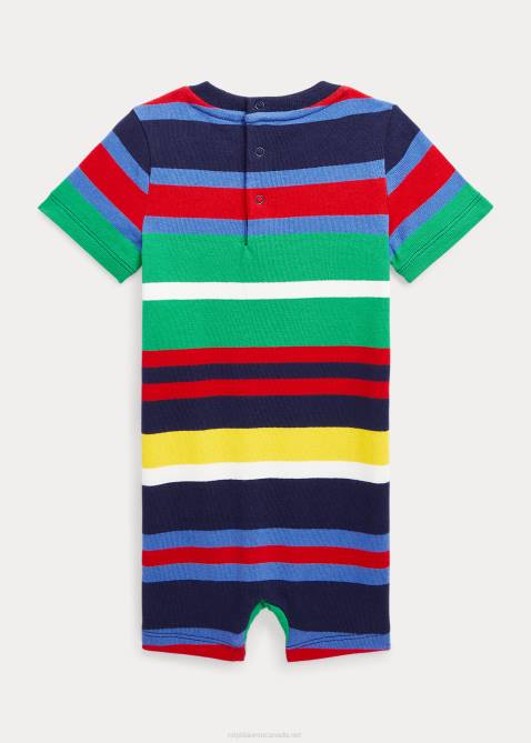 Baby Ralph Lauren Striped Cotton Jersey Shortall 4DJ210022 Newport Navy Multi