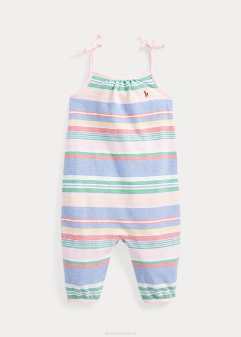 Baby Ralph Lauren Striped Cotton Mesh Romper 4DJ27692 Green Multi