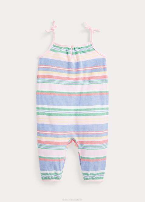 Baby Ralph Lauren Striped Cotton Mesh Romper 4DJ27692 Green Multi