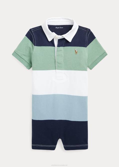 Baby Ralph Lauren Striped Jersey Rugby Shortall 4DJ27663 Faded Mint Multi