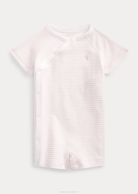Baby Ralph Lauren Striped Organic Cotton Shortall 4DJ27673 Delicate Pink/White