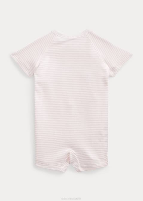 Baby Ralph Lauren Striped Organic Cotton Shortall 4DJ27673 Delicate Pink/White