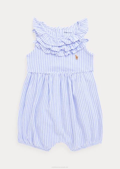 Baby Ralph Lauren Striped Ruffled Mesh Bubble Shortall 4DJ27677 Harbor Island Blue
