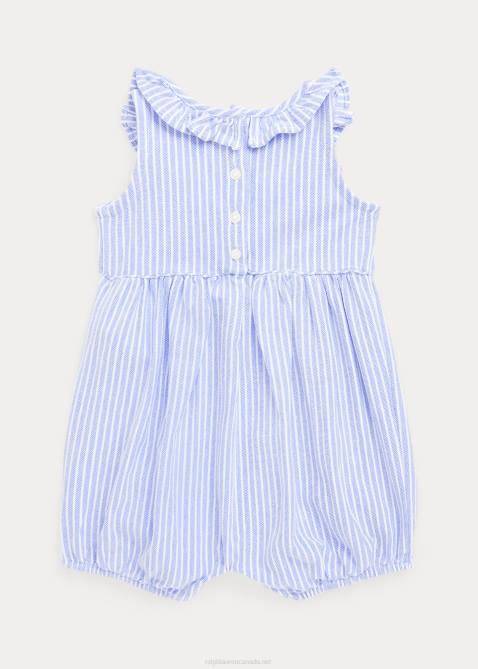 Baby Ralph Lauren Striped Ruffled Mesh Bubble Shortall 4DJ27677 Harbor Island Blue