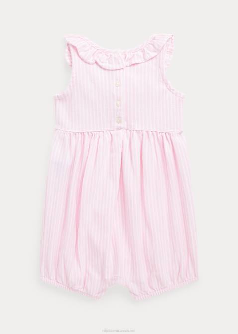 Baby Ralph Lauren Striped Ruffled Mesh Bubble Shortall 4DJ27679 Carmel Pink Multi
