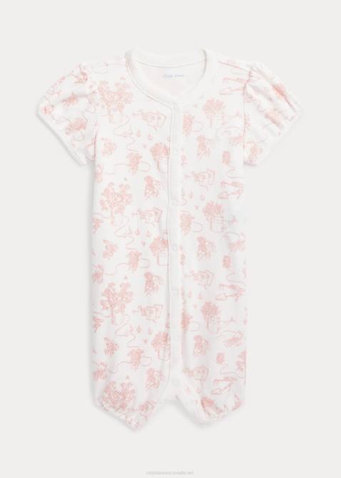Baby Ralph Lauren Toile Cotton Interlock Bubble Shortall 4DJ27676 Pink Garden Toile
