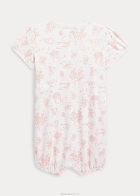 Baby Ralph Lauren Toile Cotton Interlock Bubble Shortall 4DJ27676 Pink Garden Toile