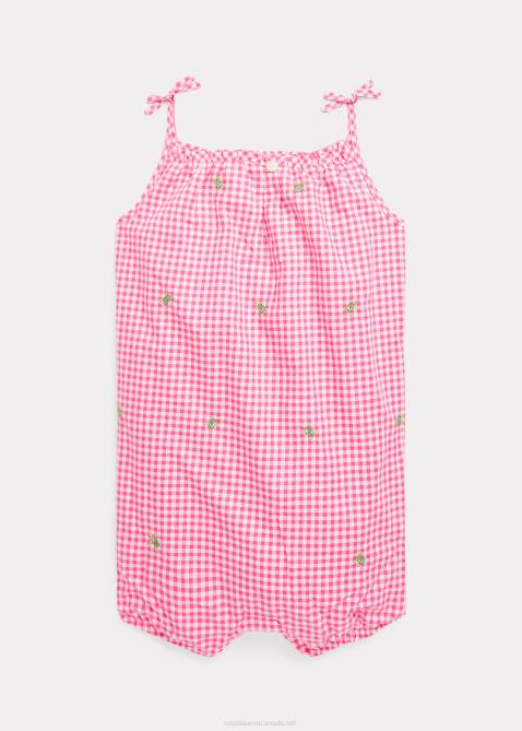 Baby Ralph Lauren Turtle Cotton Poplin Bubble Shortall 4DJ210026 Pink/White