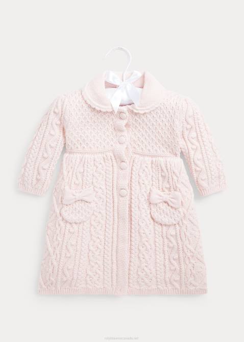 Baby Ralph Lauren Aran-Knit Bow Cotton Cardigan 4DJ28009 Delicate Pink