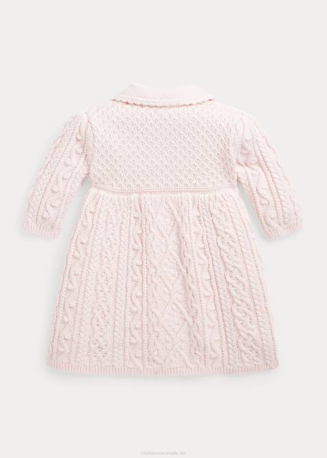Baby Ralph Lauren Aran-Knit Bow Cotton Cardigan 4DJ28009 Delicate Pink