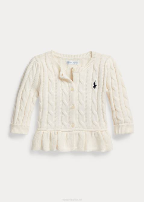 Baby Ralph Lauren Cable Cotton Peplum Cardigan 4DJ210036 Clubhouse Cream