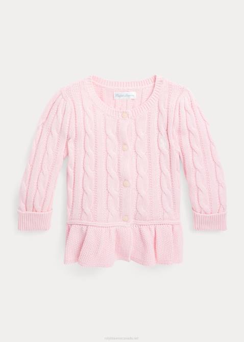 Baby Ralph Lauren Cable Cotton Peplum Cardigan 4DJ27992 Hint Of Pink