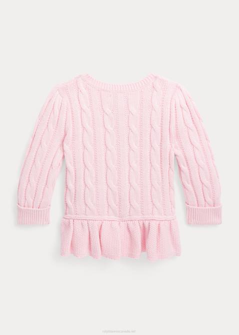 Baby Ralph Lauren Cable Cotton Peplum Cardigan 4DJ27992 Hint Of Pink