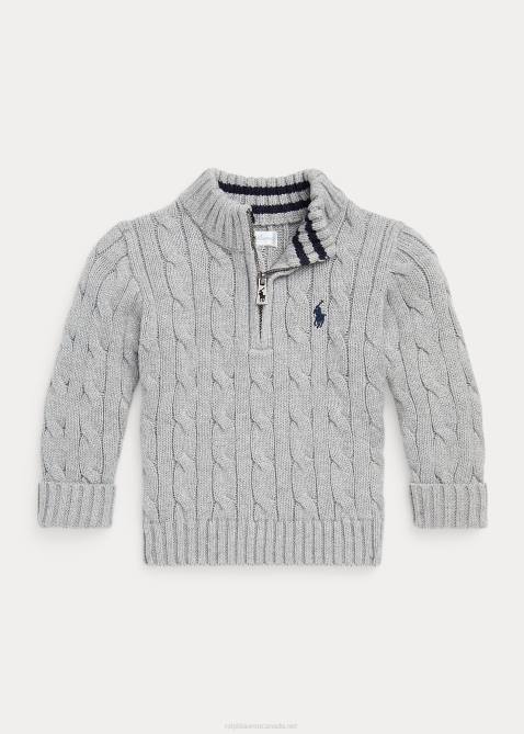 Baby Ralph Lauren Cable-Knit Cotton Quarter-Zip Sweater 4DJ28322 Andover Heather