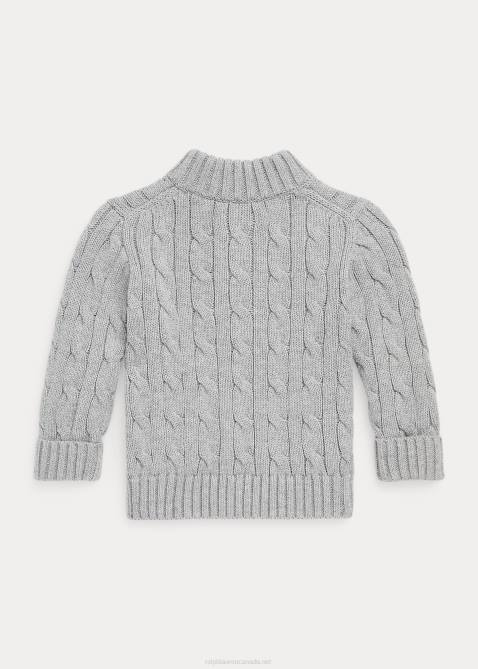 Baby Ralph Lauren Cable-Knit Cotton Quarter-Zip Sweater 4DJ28322 Andover Heather