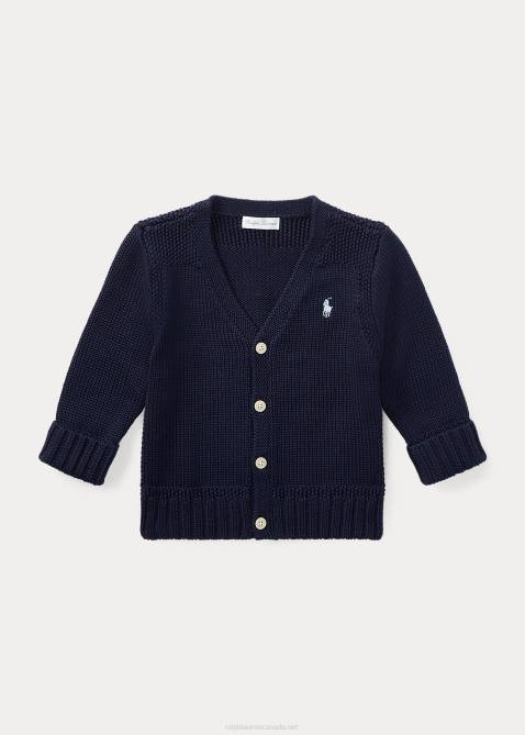 Baby Ralph Lauren Cotton V-Neck Cardigan 4DJ27993 Refined Navy