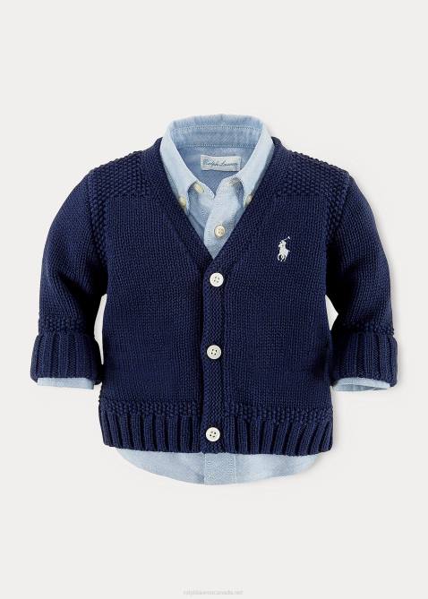 Baby Ralph Lauren Cotton V-Neck Cardigan 4DJ27993 Refined Navy
