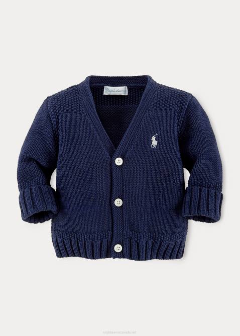 Baby Ralph Lauren Cotton V-Neck Cardigan 4DJ27993 Refined Navy