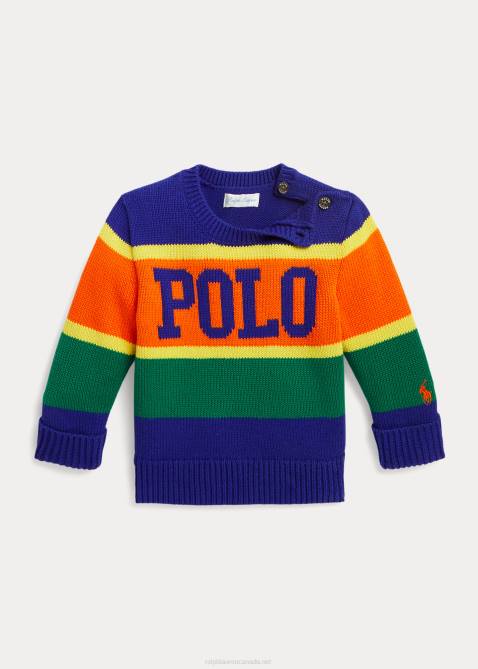 Baby Ralph Lauren Logo Striped Cotton Sweater 4DJ28316 City Royal Multi