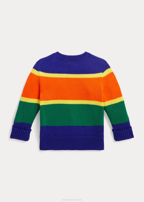 Baby Ralph Lauren Logo Striped Cotton Sweater 4DJ28316 City Royal Multi