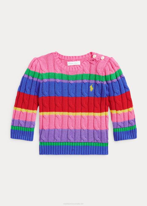 Baby Ralph Lauren Striped Cable-Knit Cotton Sweater 4DJ27989 New Irish Multi