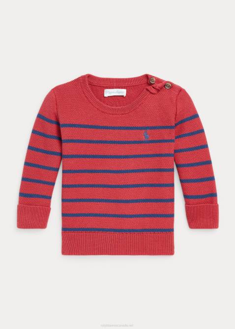 Baby Ralph Lauren Striped Mesh-Knit Cotton Sweater 4DJ28318 Chili Pepper