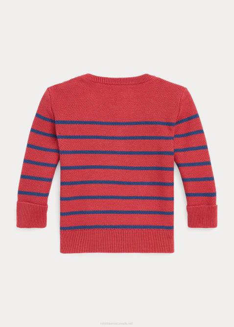 Baby Ralph Lauren Striped Mesh-Knit Cotton Sweater 4DJ28318 Chili Pepper