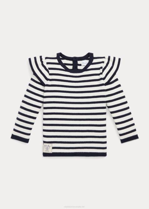 Baby Ralph Lauren Striped Ruffled Cotton Sweater 4DJ28320 Rl Navy/Clubhouse Cream