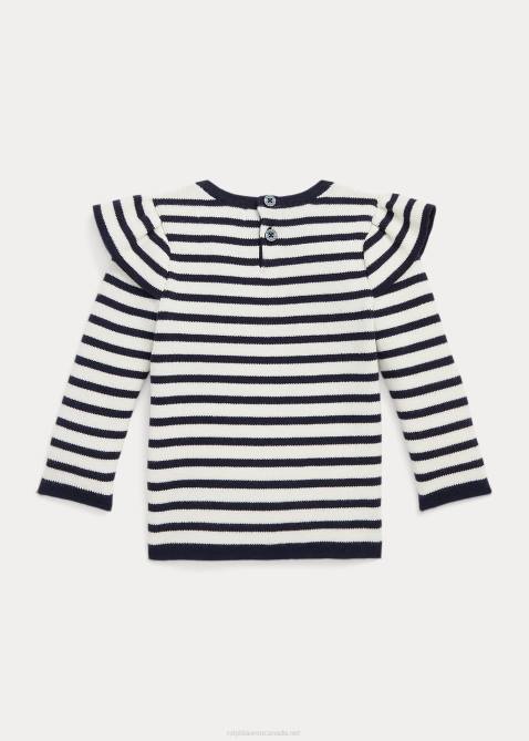 Baby Ralph Lauren Striped Ruffled Cotton Sweater 4DJ28320 Rl Navy/Clubhouse Cream