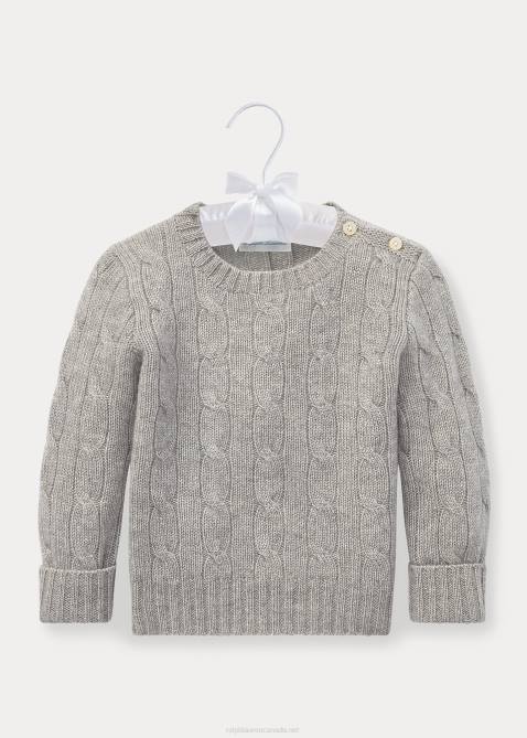 Baby Ralph Lauren The Iconic Cable-Knit Cashmere Sweater 4DJ27997 Light Grey Heather