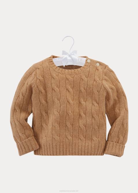 Baby Ralph Lauren The Iconic Cable-Knit Cashmere Sweater 4DJ27998 New Camel Melange