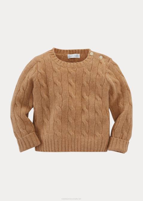 Baby Ralph Lauren The Iconic Cable-Knit Cashmere Sweater 4DJ27998 New Camel Melange