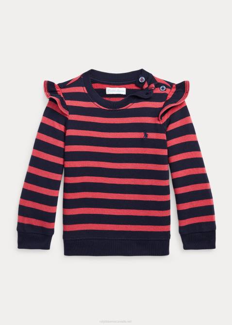 Baby Ralph Lauren Striped Ruffled Spa Terry Sweatshirt 4DJ28304 Chili Pepper Multi