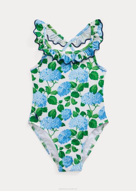 Baby Ralph Lauren Floral Ruffled One-Piece Swimsuit 4DJ27944 Hydrangea Floral