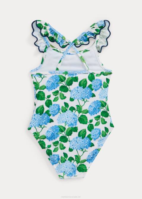 Baby Ralph Lauren Floral Ruffled One-Piece Swimsuit 4DJ27944 Hydrangea Floral