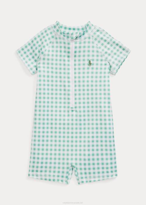 Baby Ralph Lauren Gingham Rash Guard Shortall 4DJ27952 Faded Mint Gingham