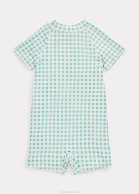 Baby Ralph Lauren Gingham Rash Guard Shortall 4DJ27952 Faded Mint Gingham