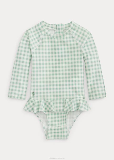Baby Ralph Lauren Gingham Ruffled One-Piece Rash Guard 4DJ27948 Faded Mint